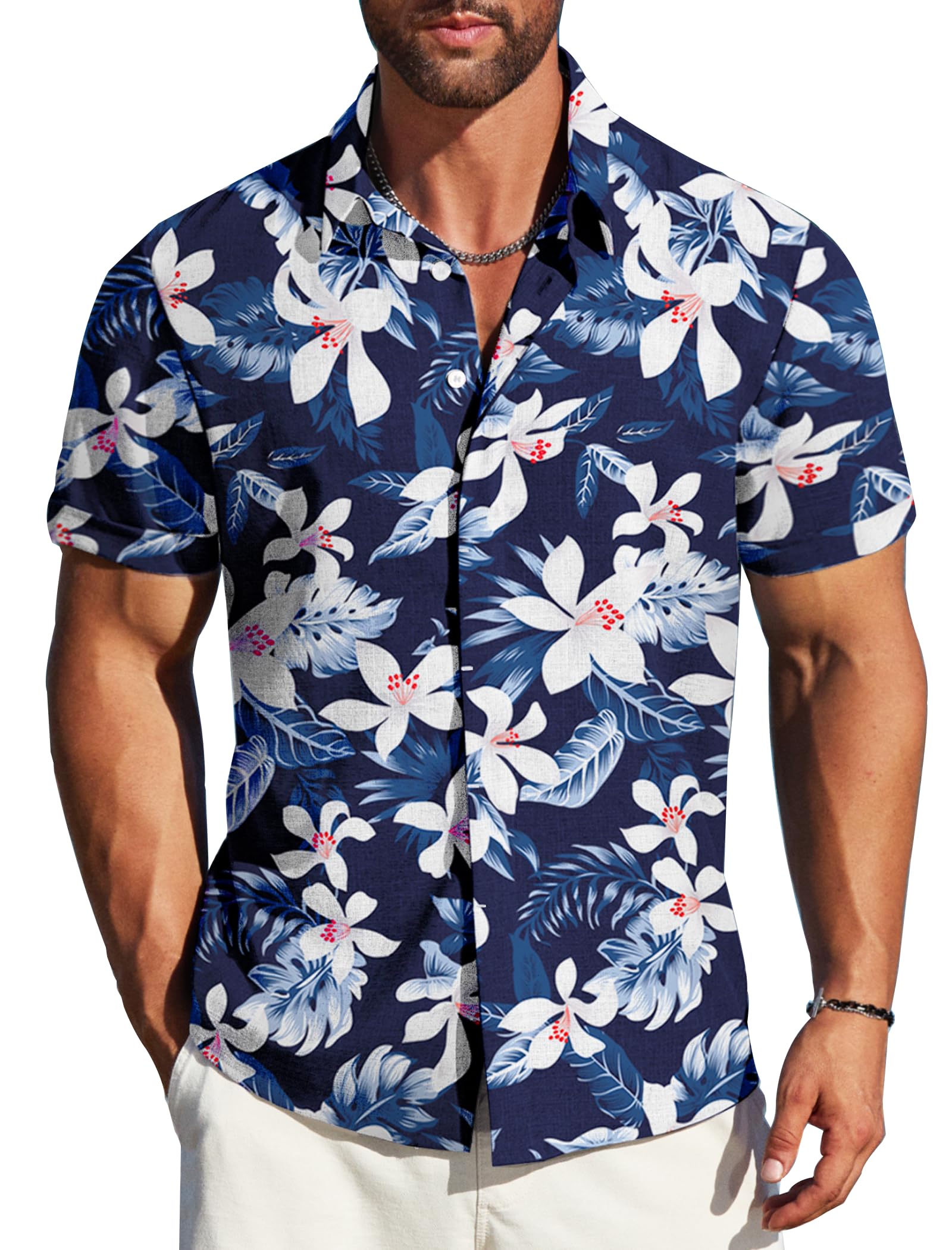 Camisa Masculina Mapick De Verão Havaiana Com Botões Azul Marinho Xxl