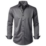 Camisa Social Jemitop Stretch Wrinkle Free Slim Fit Cinza Escuro