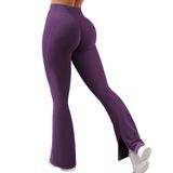 Leggings Femininas Voyjoy, Bainha Dividida, Cintura Alta, Roxa Larga