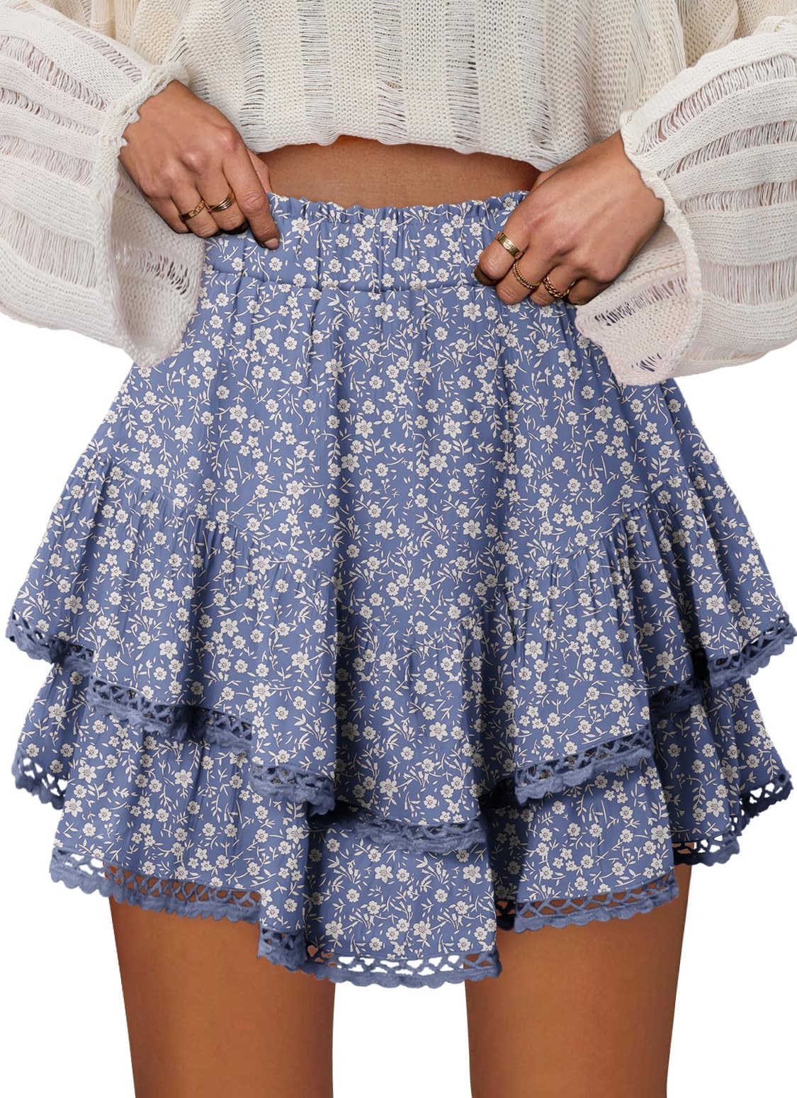 Shorts Onlypuff Flowy Ruffle Skirts Femininos Azuis S