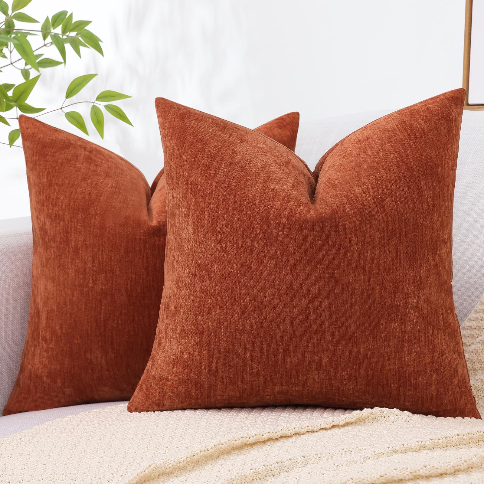 Capas De Almofada Decoruhome 24x24cm Rust Chenille, Conjunto De 2