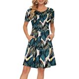 Vestido Feminino Auselily, Manga Curta, Manga Curta, Comprimento Do Joelho, 2gg