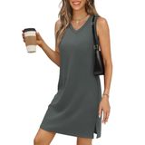Mini Vestido De Praia Casual De Verão Bkrive Com Decote Em V Para Mulheres, Cinza