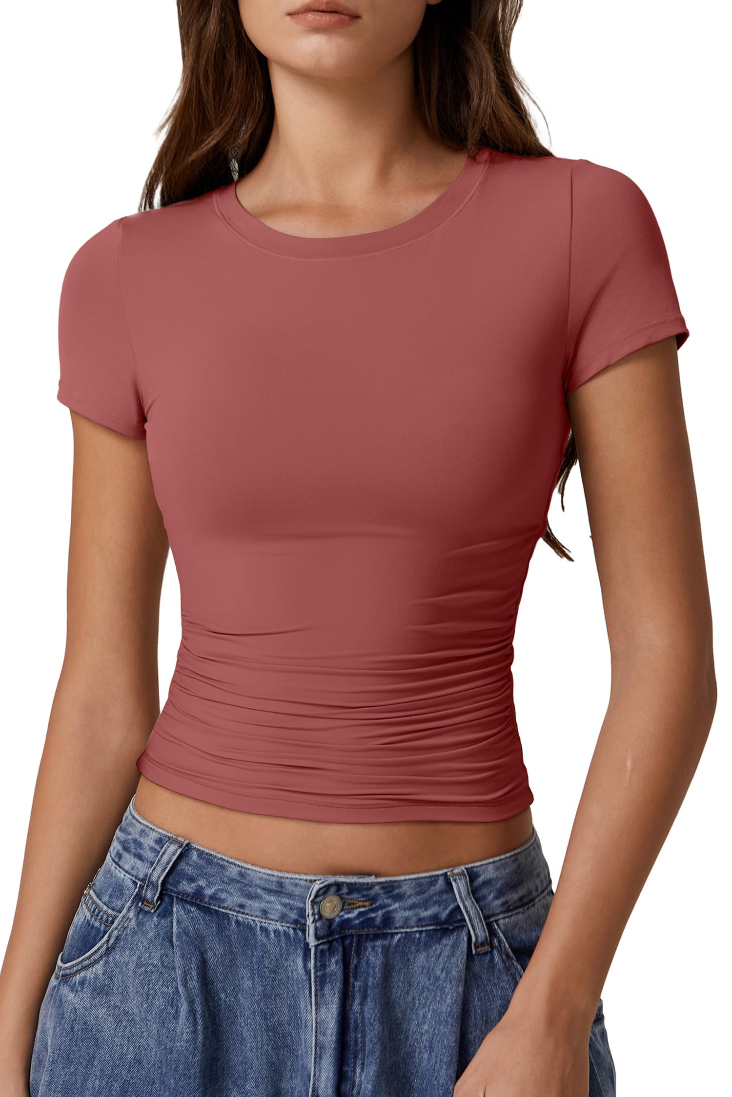 Camiseta Qinsen Slim Fit De Manga Curta Para Mulheres Merlot M