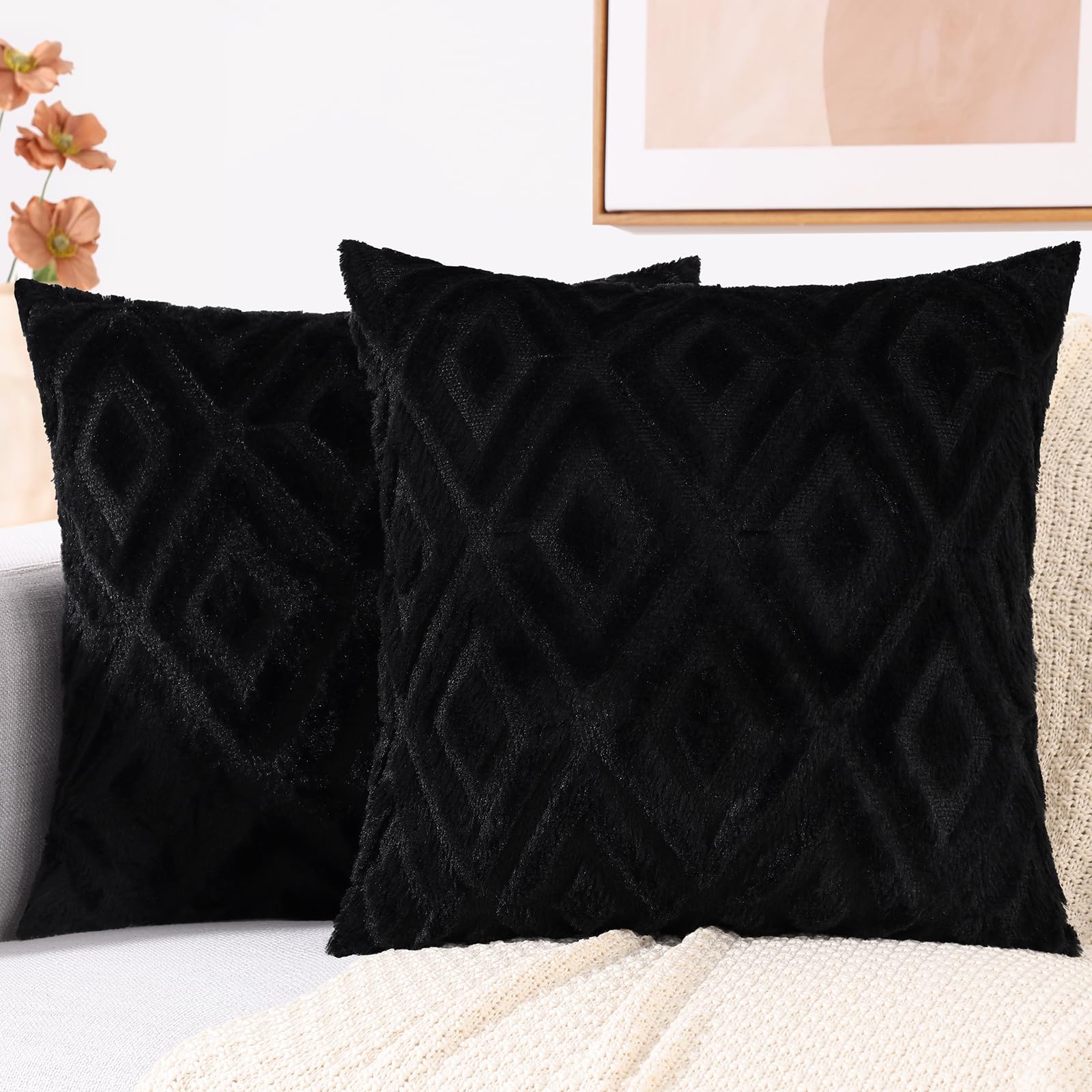 Capas De Travesseiro Decoruhome Couch Throw 24x24cm, Conjunto De 2 Pretas