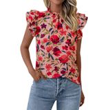 Blusa Feminina Prettygarden Com Babados, Manga Curta, Chiffon, Vermelha