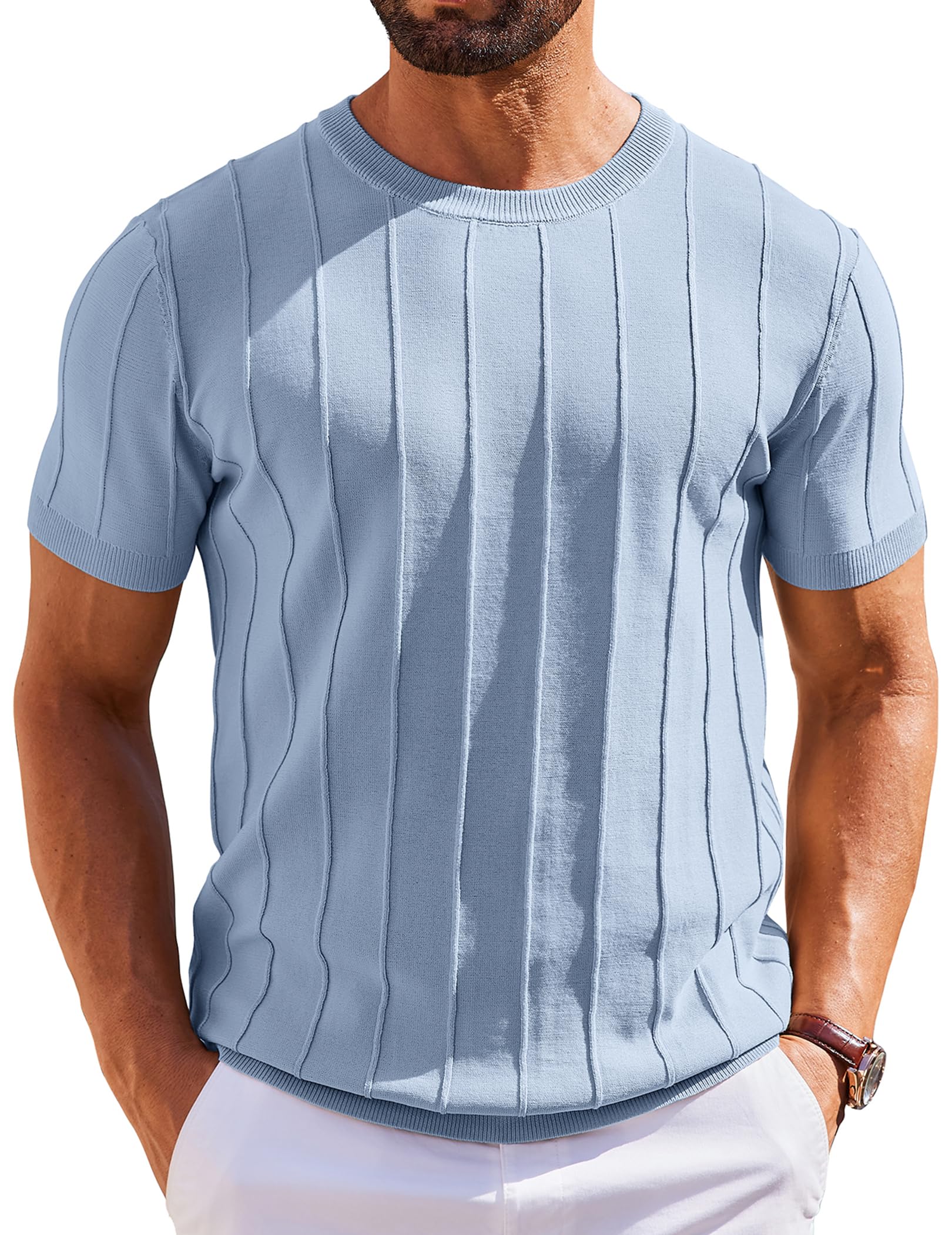Camiseta Masculina Coofandy, Suéter De Manga Curta, Azul Jeans