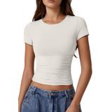 Camiseta Qinsen Slim Fit De Manga Curta Para Mulheres Branca S