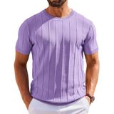 Camisa De Malha Coofandy Casual De Manga Curta, Gola Redonda, Lilás, Masculina