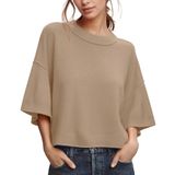 Suéter Zdc Feminino De Tamanho Grande, Manga 3/4, Manga 3/4, Blusa Cortada