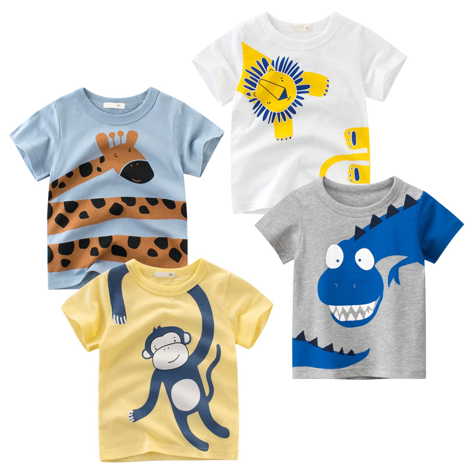 Camiseta Masculina Tabnix, Pacote Com 4 Animais, Manga Curta, Algodão, 2 A 7 Anos