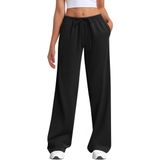Calça De Moletom Feminina Heayep De Perna Larga Preta Xs Com Bolsos