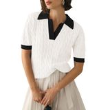 Suéter Feminino Micoson, Manga Curta, Decote Em V, Tricô, Primavera, Gg