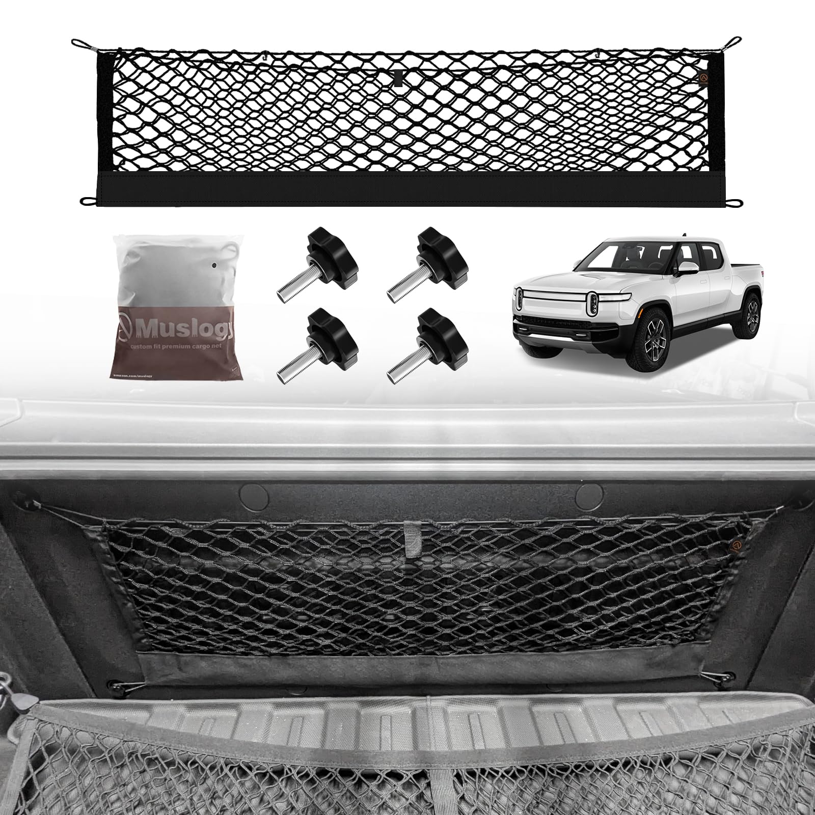 Truck Bed Cargo Net Muslogy Compatível Com Rivian R1t 2022-2025