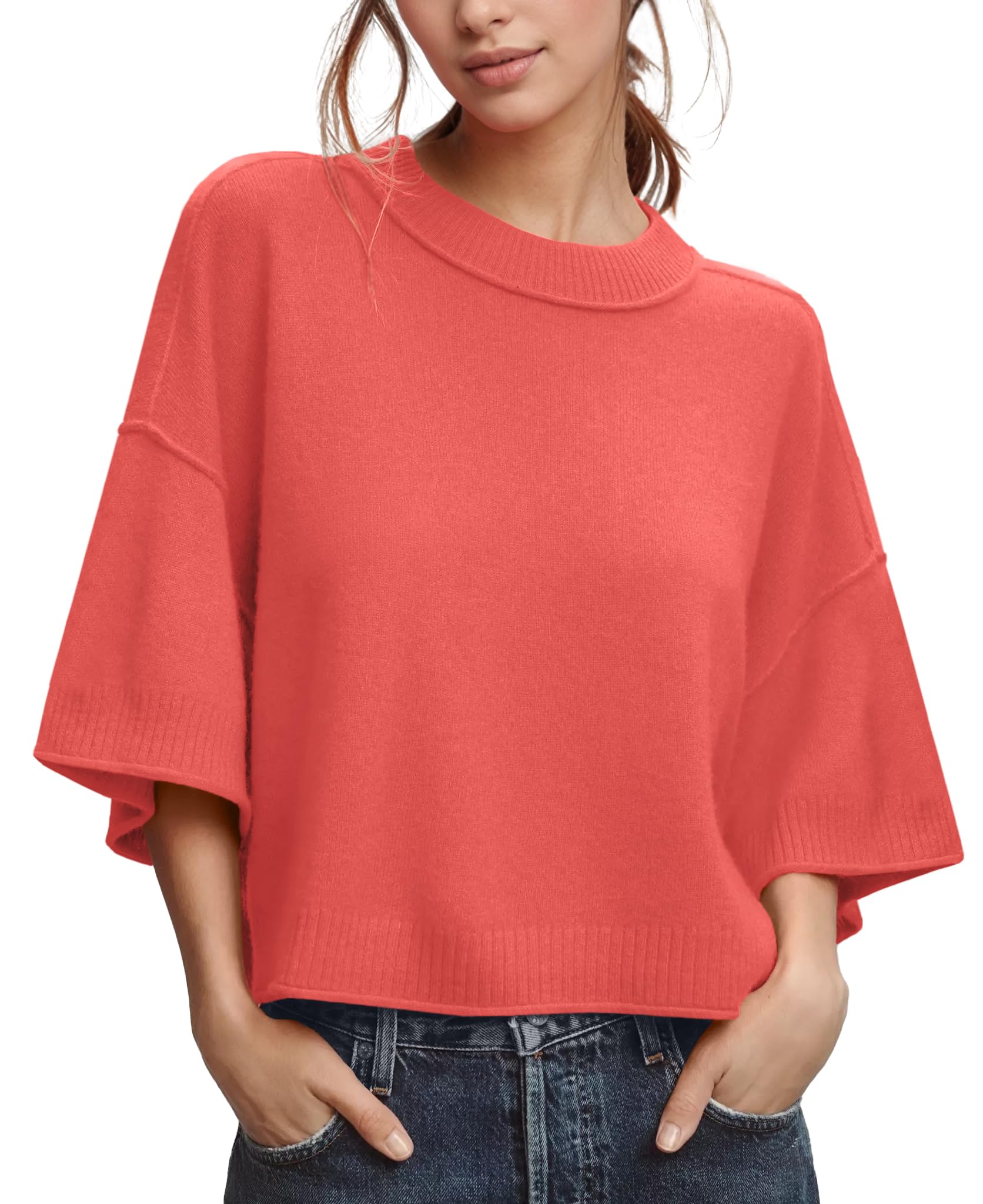 Suéter Zdc Feminino De Manga 3/4, Cortado, Laranja, Verão