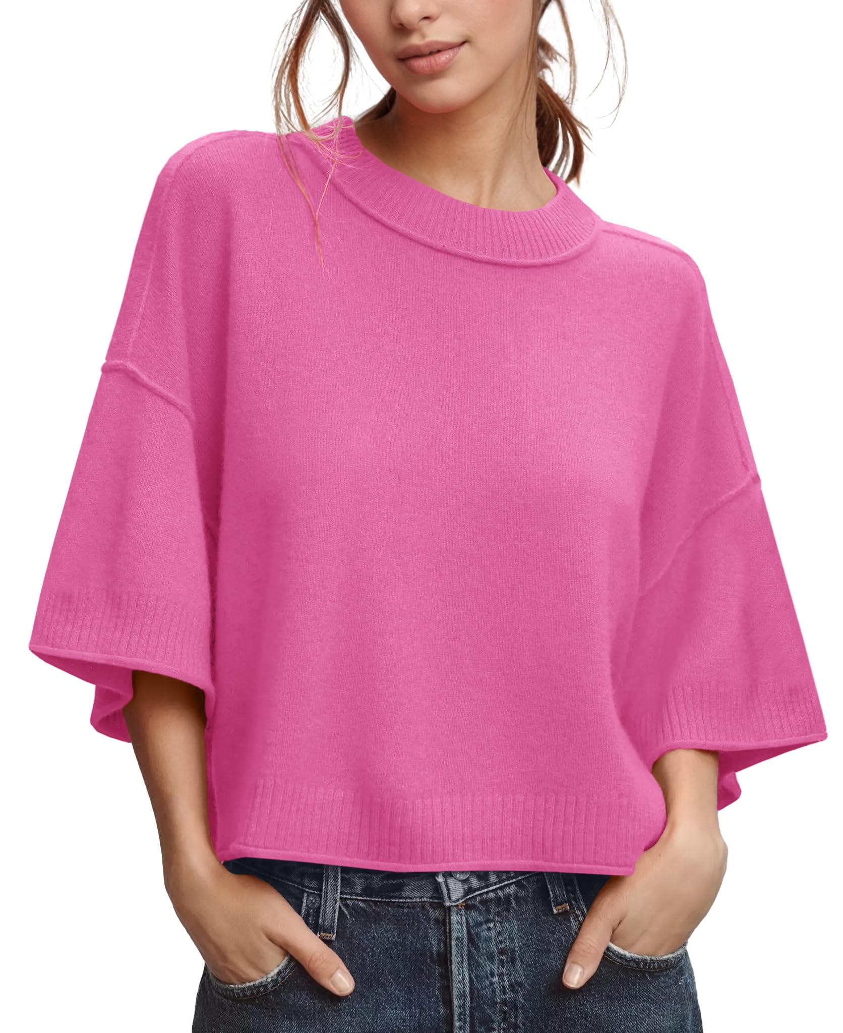Suéter Feminino Zdc, Manga 3/4, Cortado, Rosa, Leve