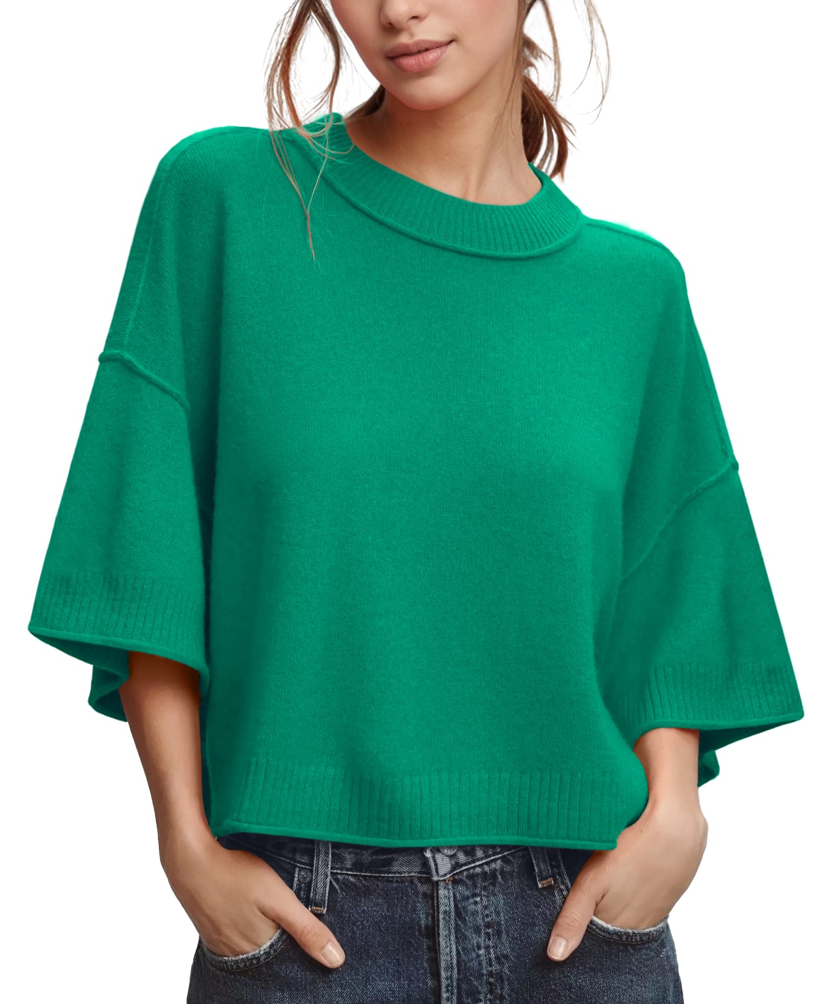 Suéter Zdc Feminino De Manga 3/4, Cortado, Verde, Casual