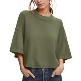 Suéter Feminino Zdc De Tamanho Grande, Manga 3/4, Cortado, Verde Militar
