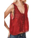 Camiseta Regata Feminina Funtour Vermelha De Verão Com Gravata Boho Frontal