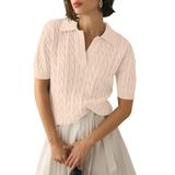 Suéter Feminino Micoson, Manga Curta, Decote Em V, Tricotado, Tamanho Damasco
