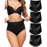 Roupa Íntima Feminina Levao Tummy Control, Cintura Alta, Pacote Com 4 Unidades, Pretas