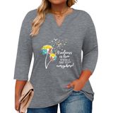 Camiseta Feminina Tops Romanstii Com Decote Em V, Manga 3/4, Tamanho Grande