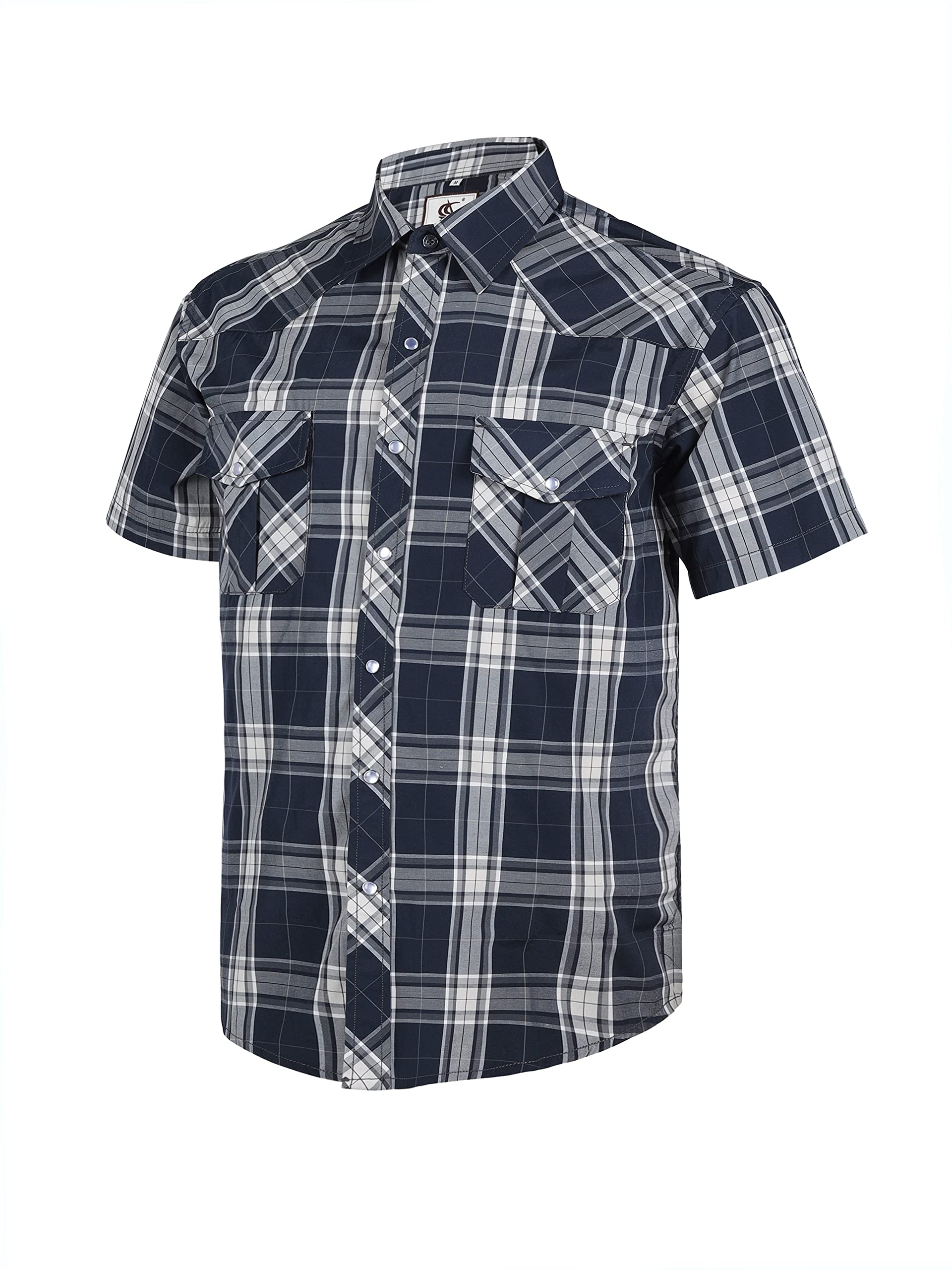 Camisas Masculinas Western Cowboy Pearl Pearl Snap, Manga Curta, Casuais, De Dois Bolsos, Xadrez De Trabalho, Sem Rugas (moonlit Ocean/s, 41#)