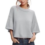Suéter Zdc Feminino De Verão Com Manga 3/4, Blusa Cortada, Cinza