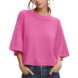 Suéter Zdc Feminino De Verão Com Manga 3/4, Blusa Cortada, Rosa