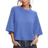 Suéter Feminino Zdc, Manga 3/4, Manga 3/4, Blusa Cortada, Azul