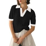 Suéter Feminino Micoson, Manga Curta, Decote Em V, Tricô, Primavera, Gg