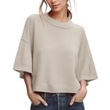 Suéter Feminino Zdc, Manga 3/4, Blusa Curta, Leve, Bege
