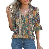 Blusa Feminina Rapbin Com Decote Em V E Manga Com Babados, Moda De Verão