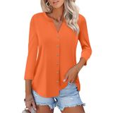 Camiseta Feminina Orandesigne De Manga 3/4 Com Decote Em V Com Botões