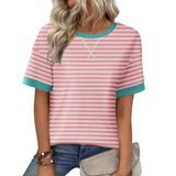 Camisa Feminina Listrada Zeagoo, De Tamanho Grande, Gola Redonda, Manga Curta
