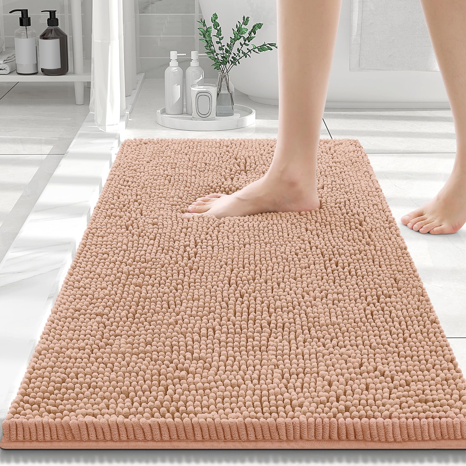Tapetes De Banheiro Smiry Luxury Chenille Extra Soft 30x20cm Peach