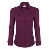 Camisa Feminina De Botão Siliteelon De Manga Comprida Magenta