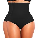Calcinhas Tummy Control Shapewear Werena, Cintura Alta, Preta, Pacote Com 2
