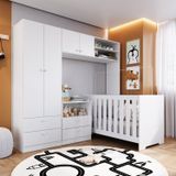 Conjunto Quarto Infantil Com Berço 3 Em 1, Cômoda 2 Gavetas 1 Nicho E Guarda-roupas Branco