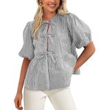 Blusa Feminina Prettygarden Com Gravata Frontal Listrada Preta Tamanho Gg