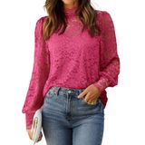 Blusa Feminina Hotouch De Renda De Manga Comprida Com Camisola Rosa Choque L