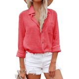 Camisa Aoudery, Vestido Feminino Com Botões, Manga Comprida, Vermelho, Gg
