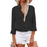 Camisa Aoudery, Vestido Feminino De Algodão, Manga Comprida, Preto, Xxl
