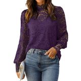Blusa Hotouch De Renda Floral Com Camisola Para Mulheres Roxa Xl