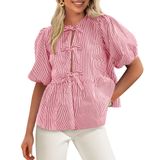 Blusa Feminina Prettygarden Com Gravata Frontal Listrada Vermelha Tamanho M