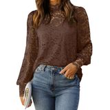 Blusa Hotouch De Renda De Manga Comprida Transparente, Manga Fofa, Marrom
