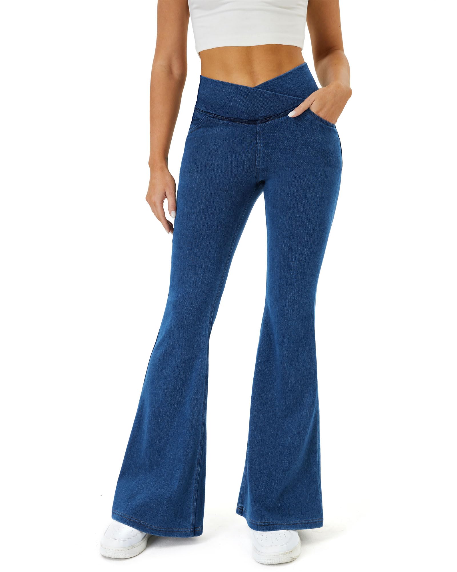 Jeans Copyleaf Bell Bottom Para Mulheres De Cintura Alta E Perna Larga