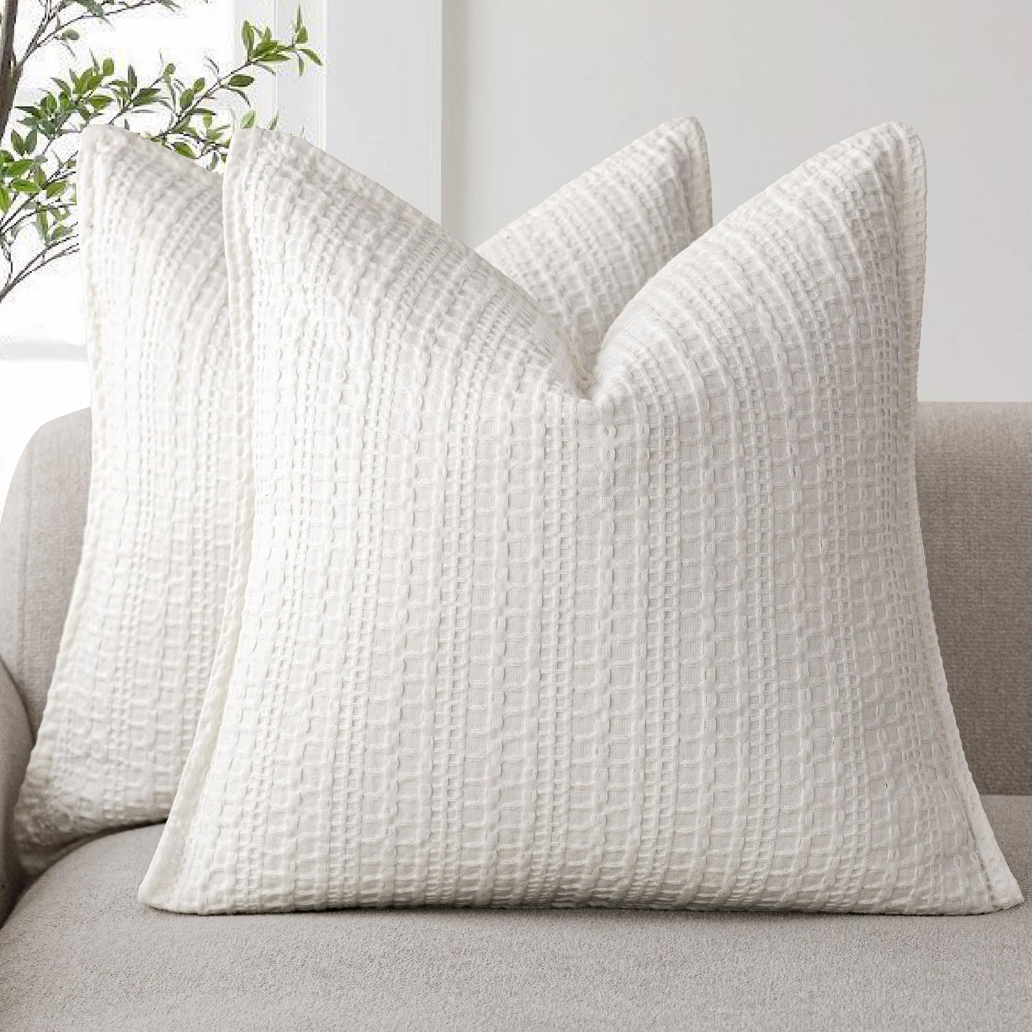 Capas De Almofada Findtower Waffle Weave 60x60cm, Branco Creme