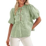 Blusa Feminina Prettygarden Com Gravata Listrada Frontal 2025