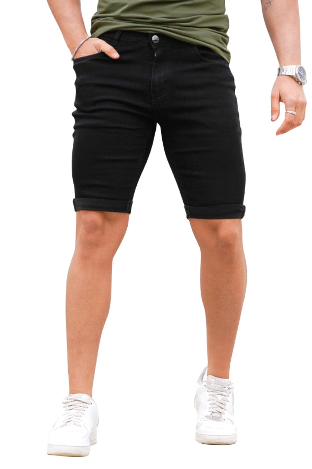 Shorts Gingtto Masculinos Slim Fit, Pretos, Tamanho 28